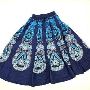 J Gee Medallion Border Navy Blue Paisley Elastic Waist Women's Skirt Size S NWT
